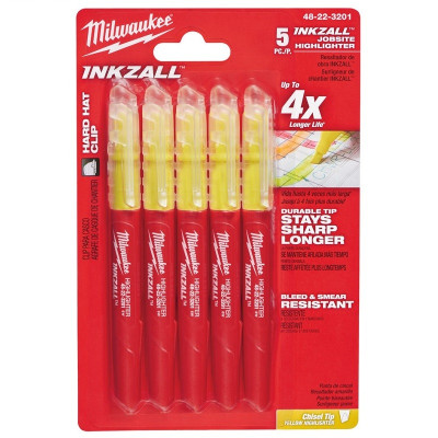 Текстмаркеры жёлтые 5 шт Milwaukee Inkzall 48223201
