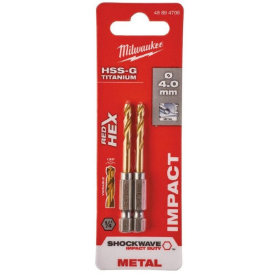 Свердла по металу 2 шт Milwaukee RedHEX HSS-G TiN 4х26х71.5 мм 48894708