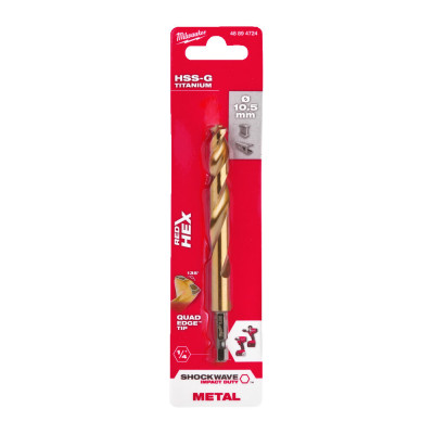 Свердло по металу Milwaukee RedHEX HSS-G TiN 10.5х78х122 мм 48894724