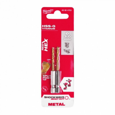 Свердла по металу 2 шт Milwaukee RedHEX HSS-G TiN 3х23х65 мм 48894763