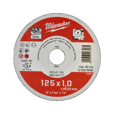 Круги отрезные по металлу 200 шт Milwaukee SCS 41 125х22.23х1 мм 4932451478