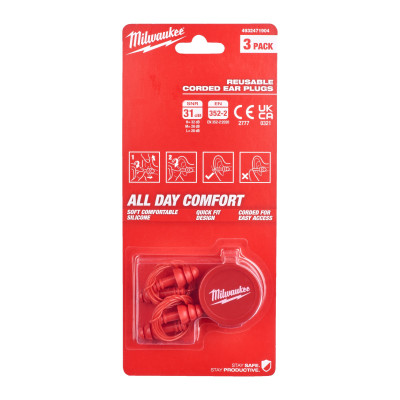 Беруші зі шнуром 3 пари Milwaukee 4932471904