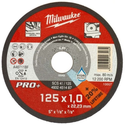 Круги відрізні по нержавіючій сталі 10 шт Milwaukee PRO+ SCS 41 125х22.23х1 мм 4932478998