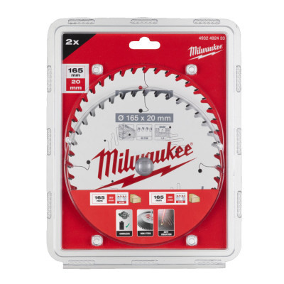 Комплект із 2-х дисків пильних по дереву Milwaukee CSB Twin Pack 2 шт 165х20х40 4932492433