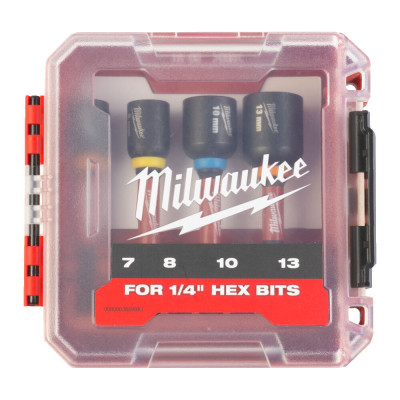 Haбор магнитных головок ударных удлинённых Milwaukee Shockwave 4 шт 7-13 мм 1/4