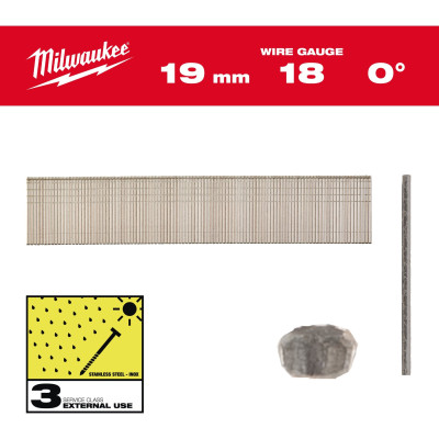 Гвозди финишные из нержавеющей стали 10000 шт Milwaukee 19х1.05х1.25 мм 0° 18G 4932492558