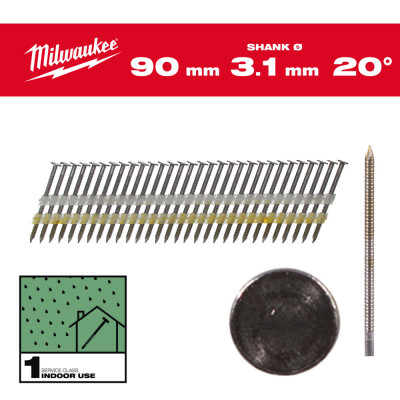Цвяхи з кільцевою накаткою оцинковані 2000 шт Milwaukee 90х3.1 мм 20° 4932492590