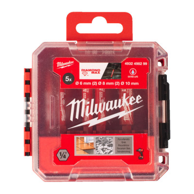 Набір коронок для aлмaзного свердління по кераміці 5 шт Milwaukee Diamond Max 6-10 мм HEX 4932498299