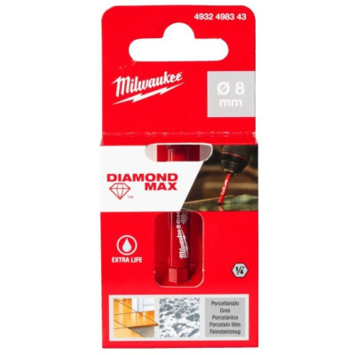 Коронка алмазная по керамике Milwaukee Diamond Max 8 мм HEX 4932498343