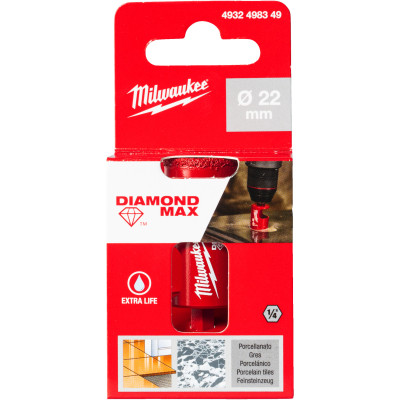 Коронка алмазна по кераміці Milwaukee Diamond Max 22 мм HEX 4932498349