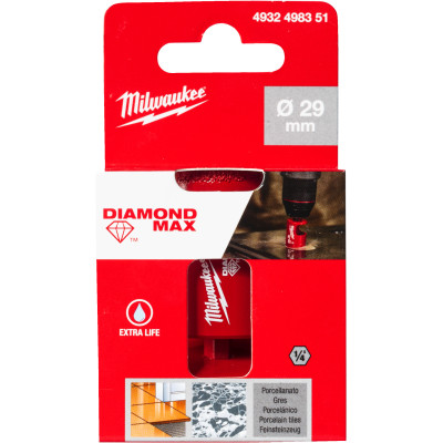 Коронка алмазна по кераміці Milwaukee Diamond Max 29 мм HEX 4932498351