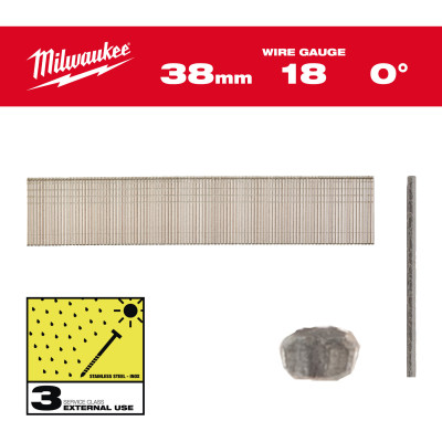 Цвяхи фінішні з нержавіючої сталі 5000 шт Milwaukee 38х1.05х1.25 мм 0° 18G 4932498746