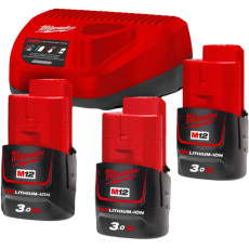 Набір Milwaukee M12 NRG-303 зарядний пристрій 12 В, акумулятори 3 шт Li-Ion 12 В 3 Аг 4933459207