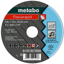 Круг отрезной по нержавеющей стали Metabo Flexiarapid Inox TF 41 125х22.23х1 мм 616187000