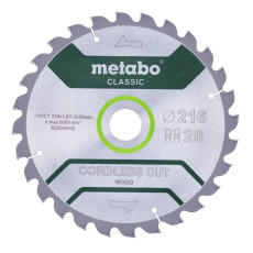 Диск пильний по дереву Metabo Cordless Cut Wood - Classic 216х30х28 628284000