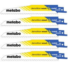 Полотна универсальные для сабельной пилы 5 шт Metabo Demolition Wood + Metal 150х1.6 мм 6 TPI S 610 DF 631925000