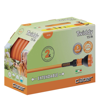 Шланг поливальний з конекторами і розпилювачем Claber Twiddy 9.8-14.7 мм 15 м 93360000