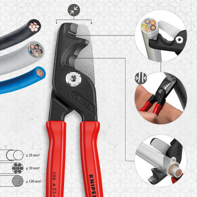 Ножницы для резки кабелей с двойными режущими кромками KNIPEX StepCut XL 225 мм 95 11 225