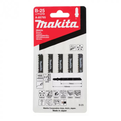 Полотна универсальные для лобзика 5 шт Makita HSS 100х74х2.8 мм T 127 D B-25 A-85765