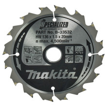 Диск пильний по дереву Makita SPECIALIZED 136х20х16 B-33532