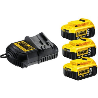 Набор DeWALT XR зарядное устройство 10.8-18 В, аккумуляторы 3 шт Li-Ion 18 В 5 Ач DCB105P3