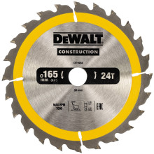 Диск пильний по дереву DeWALT CONSTRUCTION 165х20х24 DT1934