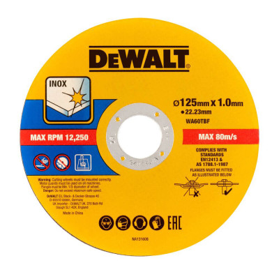 Круги відрізні по нержавіючій сталі 50 шт (1 уп.) DeWALT Inox 125х22.23х1 мм DT20598