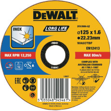Круг відрізний по нержавіючій сталі DeWALT Inox 125х22.23х1.6 мм DT43906