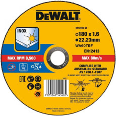 Круг відрізний по нержавіючій сталі DeWALT Inox 180х22.23х1.6 мм DT43908