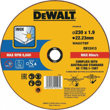 Круг отрезной по нержавеющей стали DeWALT Inox 230х22.23х1.9 мм DT43909