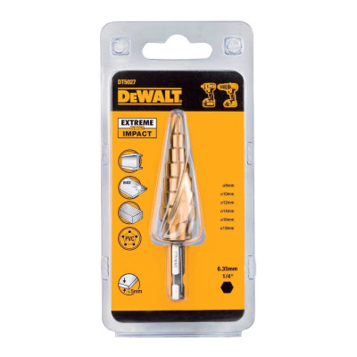Сверло ступенчатое по металлу DeWALT Extreme 2 Impact HSS-G 8-18 мм DT5027