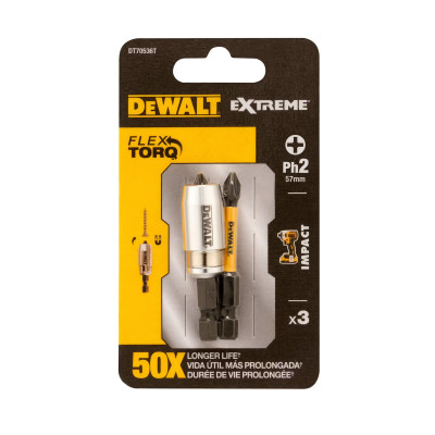 Біти ударні подовжені 2 шт з магнітним утримувачем DeWALT Impact Torsion Extreme PH2 57 мм DT70536T