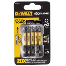 Біти ударні подовжені 5 шт DeWALT Impact Torsion Extreme PZ2 57 мм DT7391T