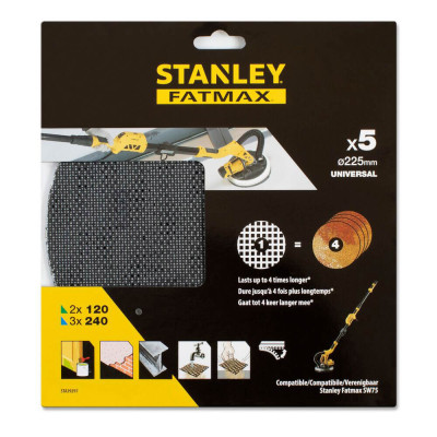 Абразивная сетка для ексцентриковых шлифувальных машин STANLEY 5 шт 225 мм STA39297
